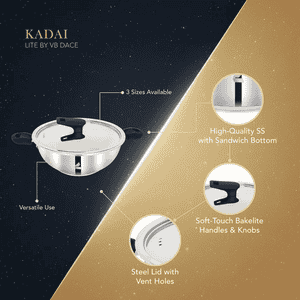 Dace Stainless Steel Sandwich Bottom Kadai | 24 Cm