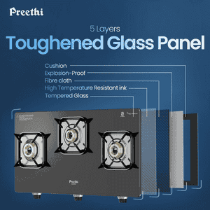 Preethi Silverin Glass Top Gas Stove | 3 Burner