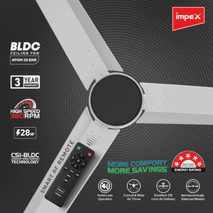 Impex 1200 mm BLDC Ceiling Fan with Remote Control | 5 star | High Air Delivery with 380 RPM | Matte White