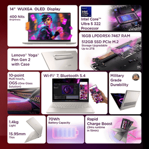 Lenovo Yoga 7 2-in-1 Aura Edition | Intel Core Ultra 5 | 16GB | 512GB | Seashell | 83TC005MIN