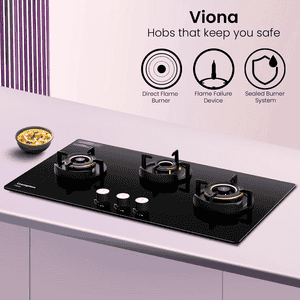 Crompton Hob Viona | 78 cm | 3 Burner | Black | VNDC783-MBL