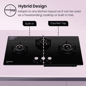 Crompton Hob Viona | 78 cm | 3 Burner | Black | VNDC783-MBL