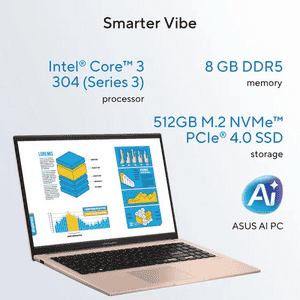 Asus Vivobook 15 AI Laptop | Intel Core 3 | 8GB | 512GB | Terra Cotta | X1504MA-BQ424WS