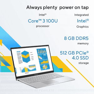 ASUS Vivobook 15 Thin and Light Laptop | Intel Core 3 | 8 GB | 512 GB | Windows 11 Home | Cool Silver | X1504VAP-IN005WS