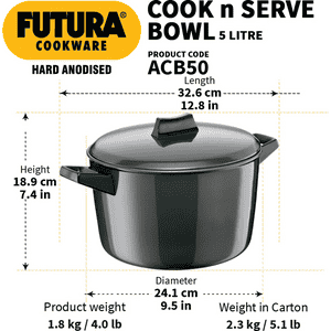 Hawkins Cook n Serve Bowl | 5 L | 23 Cm | Black | ACB50