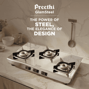 Preethi Glamsteel Stainless Steel Gas Stove | 3 Burner