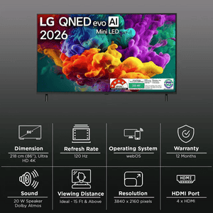 LG QNED evo AI 4K Ultra HD MiniLED Smart TV | 217 Cm ( 86 Inch ) | 2026 Model | Black | 86QNED85BLA