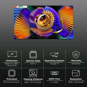 TCL 4K SQD MiniLED Super Ultra HD Smart Google TV | 248 Cm ( 98 inch ) | 2026 Model | Black | 98C7L