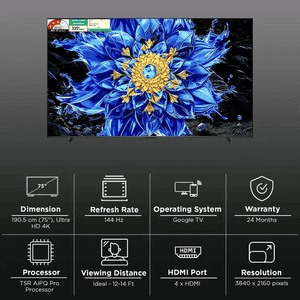 TCL QD Mini LED 4K Super Ultra HD Smart Google TV | 191 Cm ( 75 Inch ) | 2026 Model | Black | 75P8L