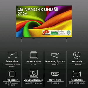 LG NanoCell 4K Ultra HD Smart TV | 215 Cm ( 85 Inch ) | 2026 Model | Black | 85NU885BPLA