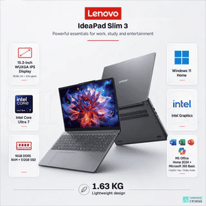 Lenovo IdeaPad Slim 3 Thin & Light Laptop | Intel Core Ultra 7 | 16GB | 512GB | Luna Grey | 83UR009GIN