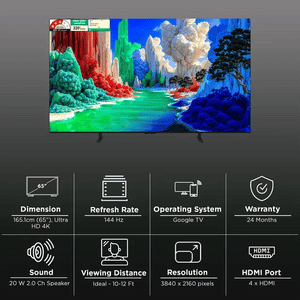 TCL P series QLED 4K Super Ultra HD Smart Google TV | 165.1 cm ( 65 Inch ) | 2026 Model | Black | 65A400