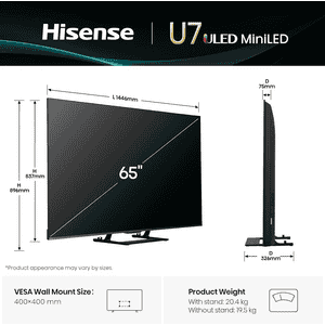 Hisense 4K Ultra HD Mini LED TV | 165 Cm ( 65 Inch ) | Black | 65U7SE