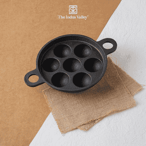 The Indus Valley Super Smooth Cast Iron Paniyaram Pan | 7Pit | Black