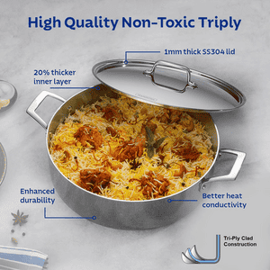 Tramontina AEION TriPly Clad With Lid Casserole  | Stainless Steel | 24 Cm