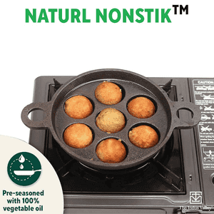 The Indus Valley Super Smooth Cast Iron Paniyaram Pan | 7Pit | Black