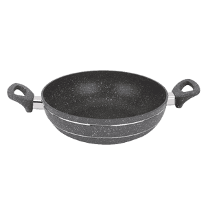 Royalford Smart Granite Wok Pan | Glass Lid | 26 Cm | Grey | RF11966