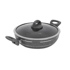 Royalford Smart Granite Wok Pan | Glass Lid | 26 Cm | Grey | RF11966