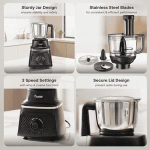 Prestige Prisma Pro Food Processor | Stainless Steel | 5 Jars | 750 W | Black