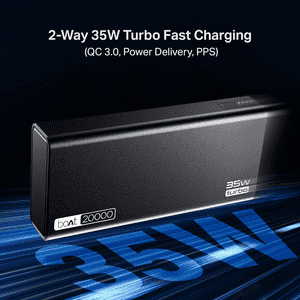 boAt Energyshroom Turbo Super Fast Charging Power Bank | 20000 mAh | 35 W | Onyx Black | PB435