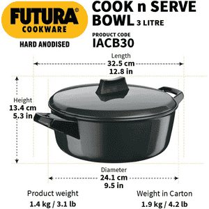 Hawkins Cook n Serve Bowl | 31 Cm | 3 L | Black | IACB30