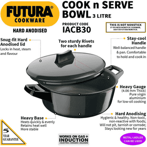 Hawkins Cook n Serve Bowl | 31 Cm | 3 L | Black | IACB30