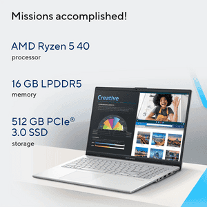 Asus Vivobook Go 15 Thin and Light Laptop | AMD Ryzen 5 40 | 16 GB | 512 GB | Windows 11 Home | Cool Silver | E1504FA-IN2816WS