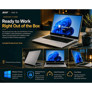 Acer AO15 41M G2 Laptop | AMD Ryzen 3 7320U | 8 GB | 256 GB | Windows 11 Home | Silver | UN.37DSI.003