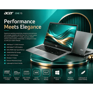 Acer AO15 41M G2 Laptop | AMD Ryzen 3 7320U | 8 GB | 256 GB | Windows 11 Home | Silver | UN.37DSI.003