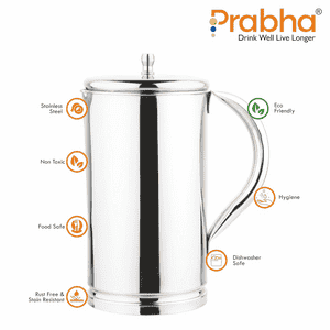 Prabha Stainless Steel Marvel Isha Water Jug | 1700 ml | Silver