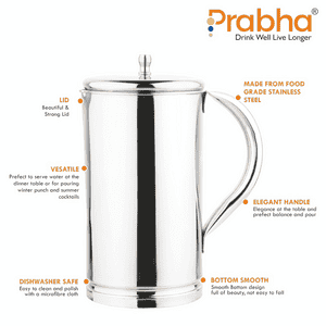 Prabha Stainless Steel Marvel Isha Water Jug | 1700 ml | Silver