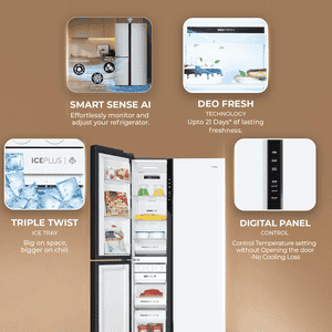 Haier Frost Free Side by Side Refrigerator | 598 L | 3 Star | Pearl White Glass | HRT-683PWGU1