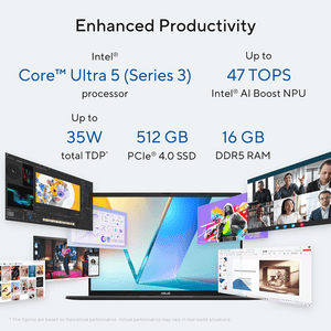 Asus Vivobook S14 Laptop | Intel Core Ultra 5 325 | 16 GB | 512 GB | Windows 11 Home | Matte Gray | S3407AA-SF058WS