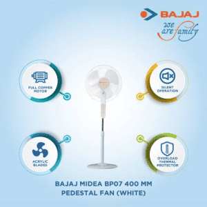 BAJAJ Midea BP-07 Pedestal Fan | 400 mm 3 Blade | White