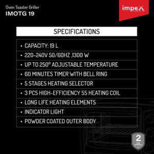 IMPEX IMOTG 19 Convection Oven Toaster Grill | 19-Litre | Black