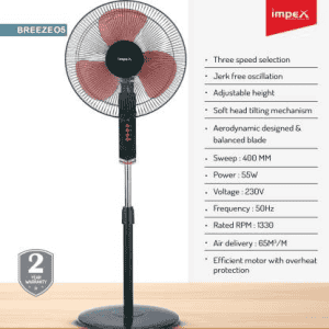 IMPEX Breeze O5 Pedestal Fan | 400 mm | 3 Blade | Black