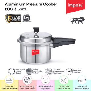 Impex ECO 3 Litre Induction Base Aluminium Pressure Cooker With Outer Lid
