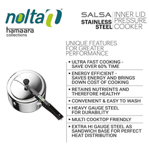 Nolta Stainless Steel Inner Lid Pressure Cooker | Salsa | 3 Ltr | Silver