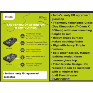 Preethi Zeal Glass Manual Gas Stove | 2 Burners