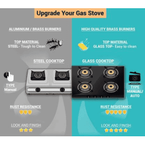 Preethi Zeal Glass Manual Gas Stove | 2 Burners