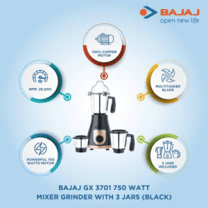 BAJAJ Mixer Grinder | 750 W | Black, Gold | GX 3701