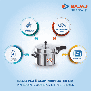 Bajaj PCX 5 Outer Lid Pressure Cooker | 5 LTR | Silver