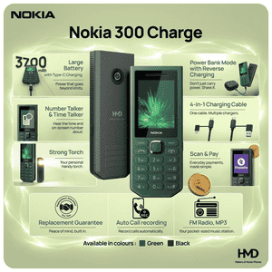 Nokia 300 Charge Dual Sim Keypad Mobile Phone | Black | TA-1773