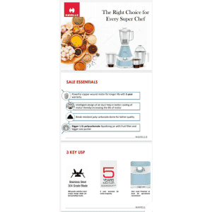 HAVELLS Energia NV 4 jars 750 Mixer Grinder 4 Jars | Blue
