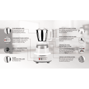 Panasonic 600 Watts 3 Jars Mixer Grinder Child Lock MX-AV325 | Marble Silver