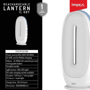 Impex IL-687 Rechargeable LED Lantern Emergency Light | White