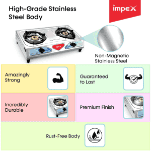 IMPEX IGS 12B Stainless Steel Manual Gas Stove | 2 Burners