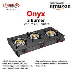 Sunblaze Onyx Glass Top 3 Brass Burner Gas Stove