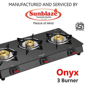 Sunblaze Onyx Glass Top 3 Brass Burner Gas Stove