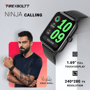 Fire-Boltt Ninja Bluetooth Calling Smartwatch | SpO2 | Heart Rate Monitoring & AI Voice Assistant | Free Size | BLACK